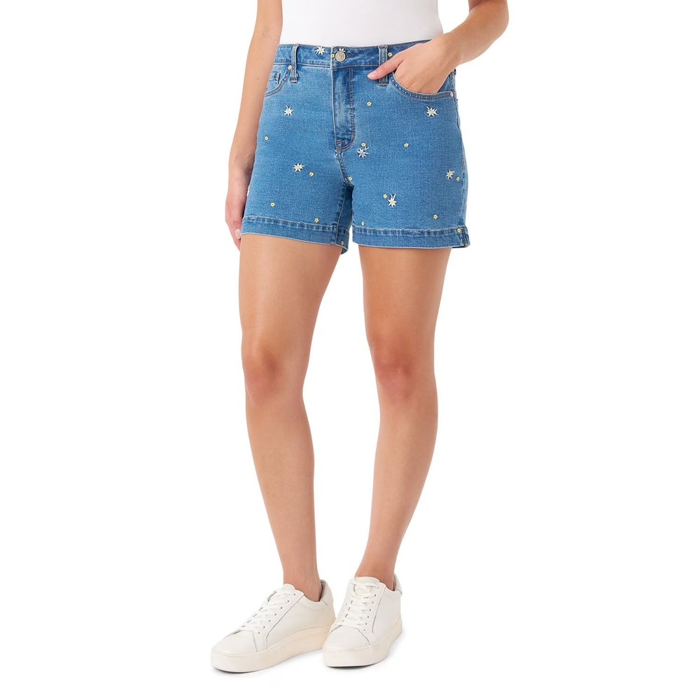 Seven7 Women Blue Daisy Floral High Rise Weekend Denim Shorts Size 8